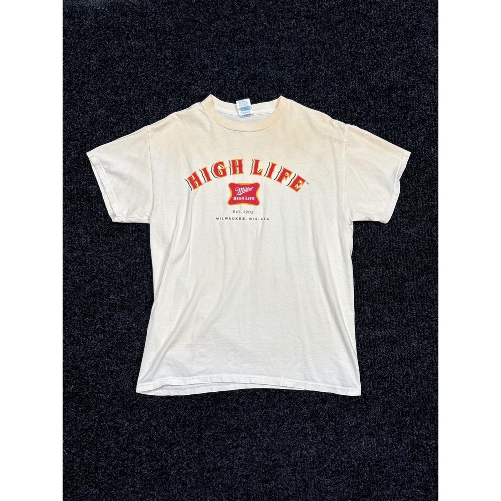 Vintage Miller High Life Beer Shirt Delta Pro Weight Cream Graphic Tee Mens M